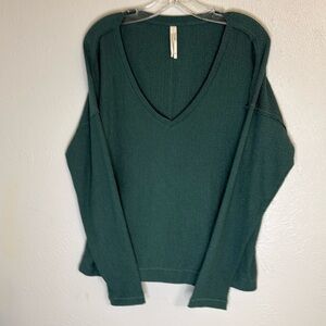 Anthropologie M Teal V-Neck LS Lightweight Sweatshirt